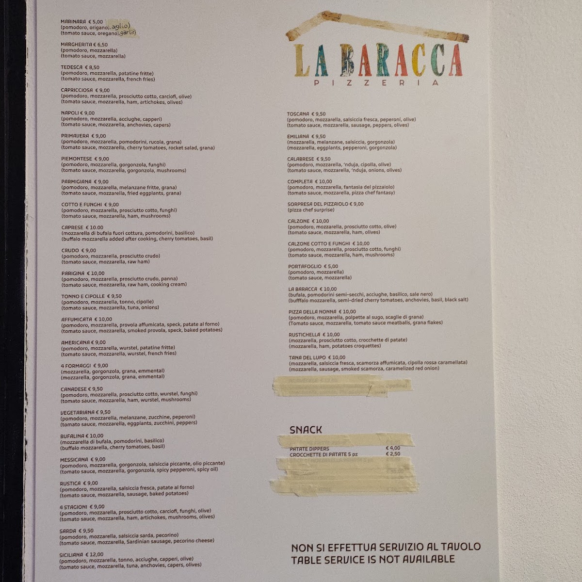 La Baracca Photo Menu 1