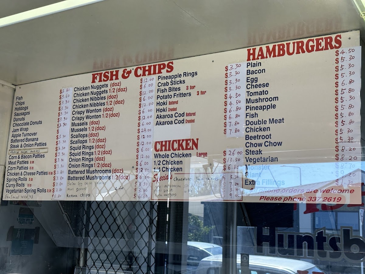 Huntsbury Seafoods Photo Menu 1