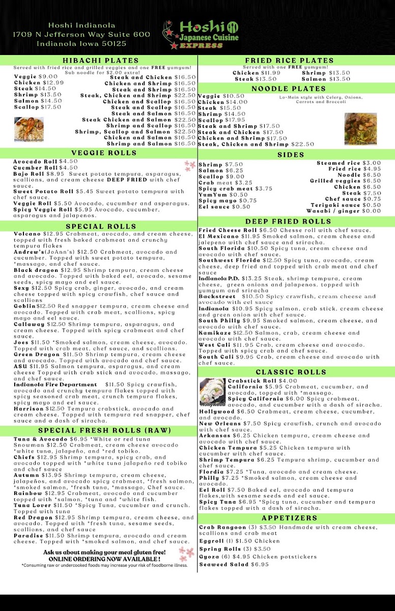 Hoshi Japanese Express Indianola Photo Menu 1