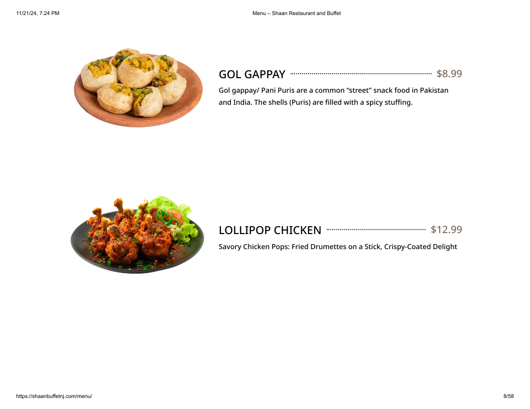 Shaan Restaurant & BUFFET Photo Menu 1