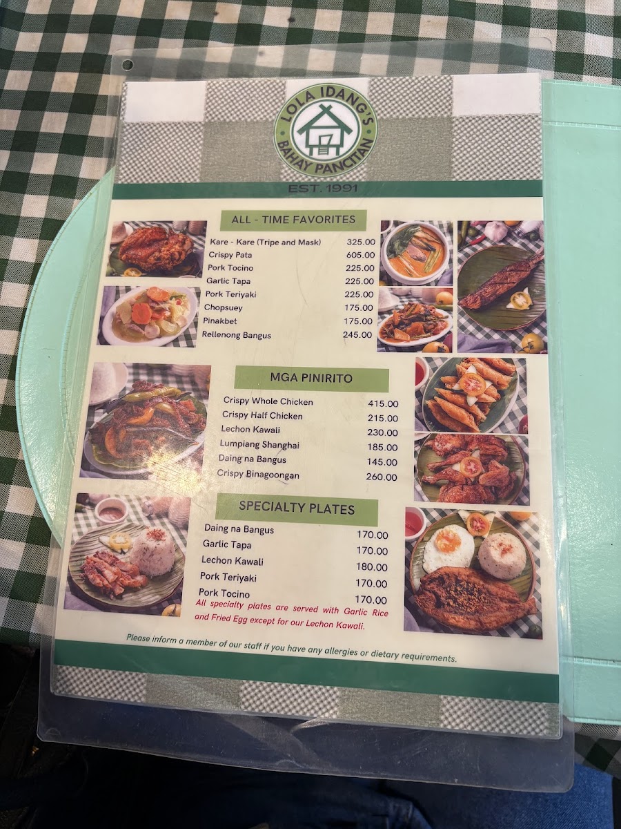 Lola Idang's Bahay Pancitan Photo Menu 1