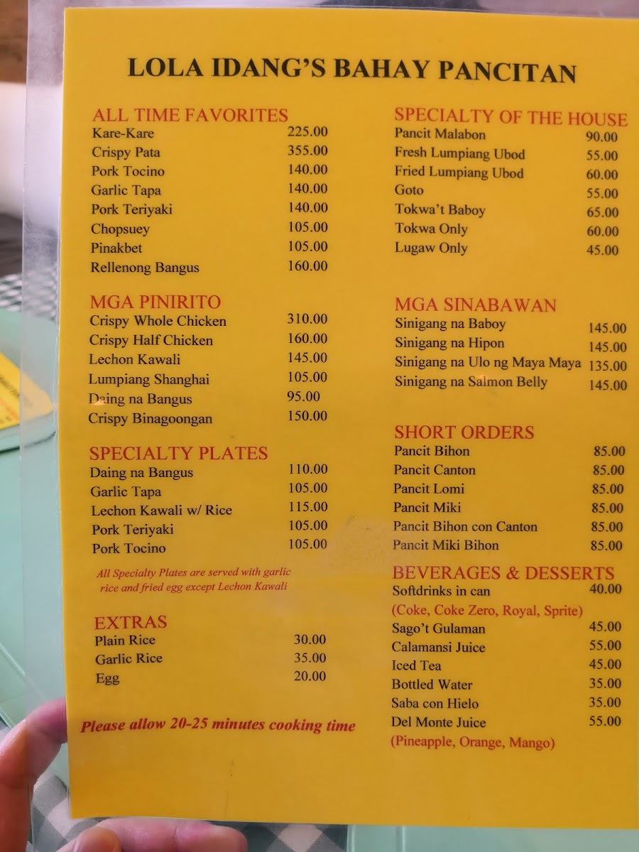 Lola Idang's Bahay Pancitan Photo Menu 2