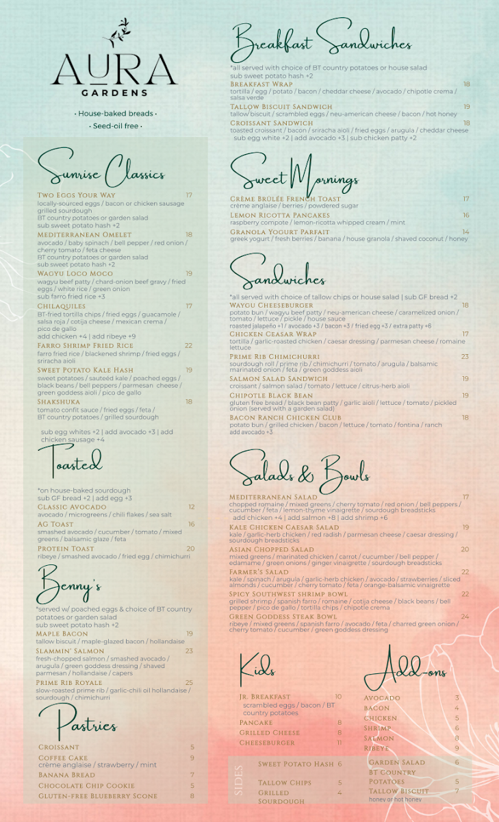 Aura Gardens Photo Menu 1