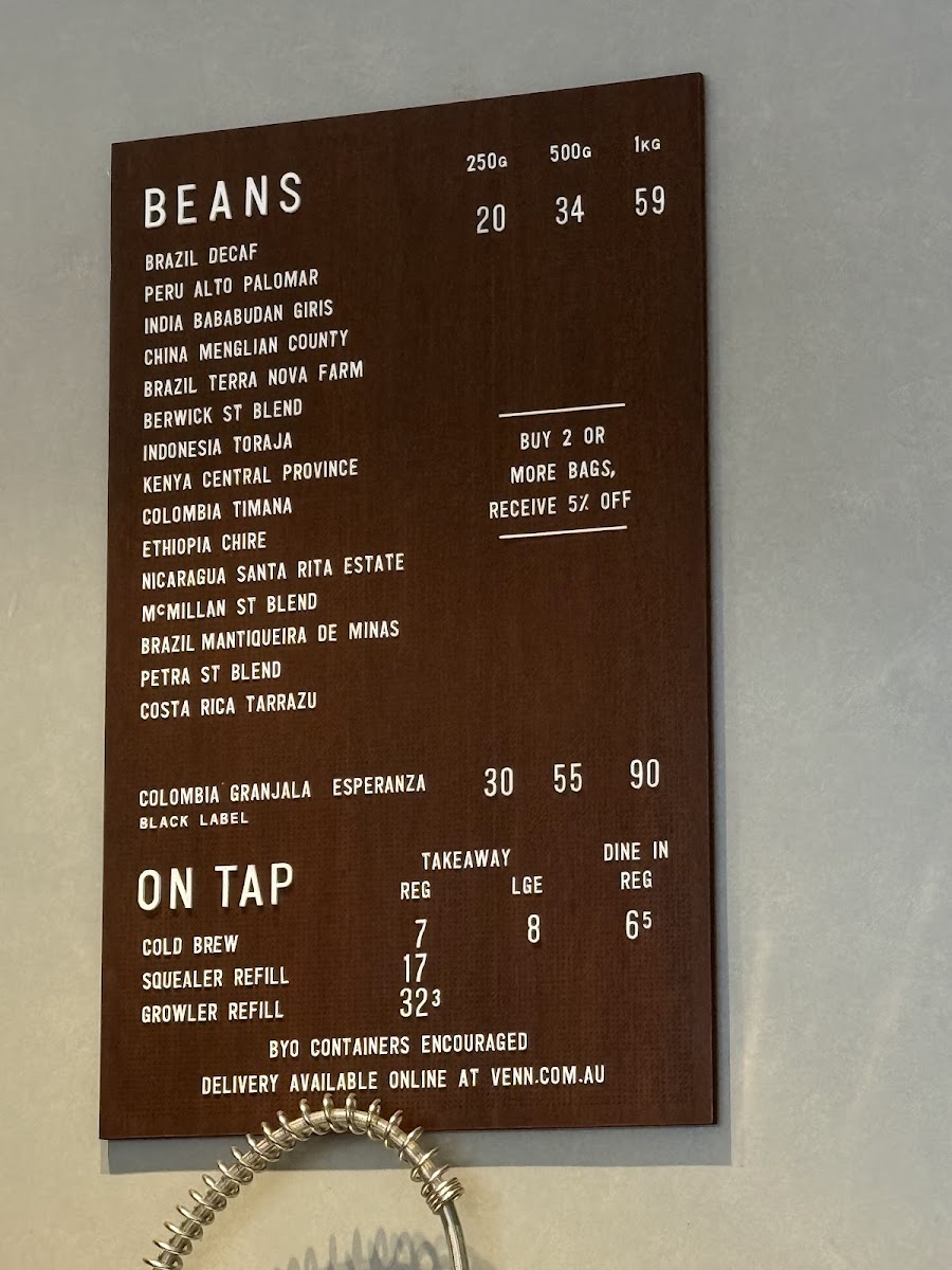 Venn Coffee - East Victoria Park Photo Menu 1