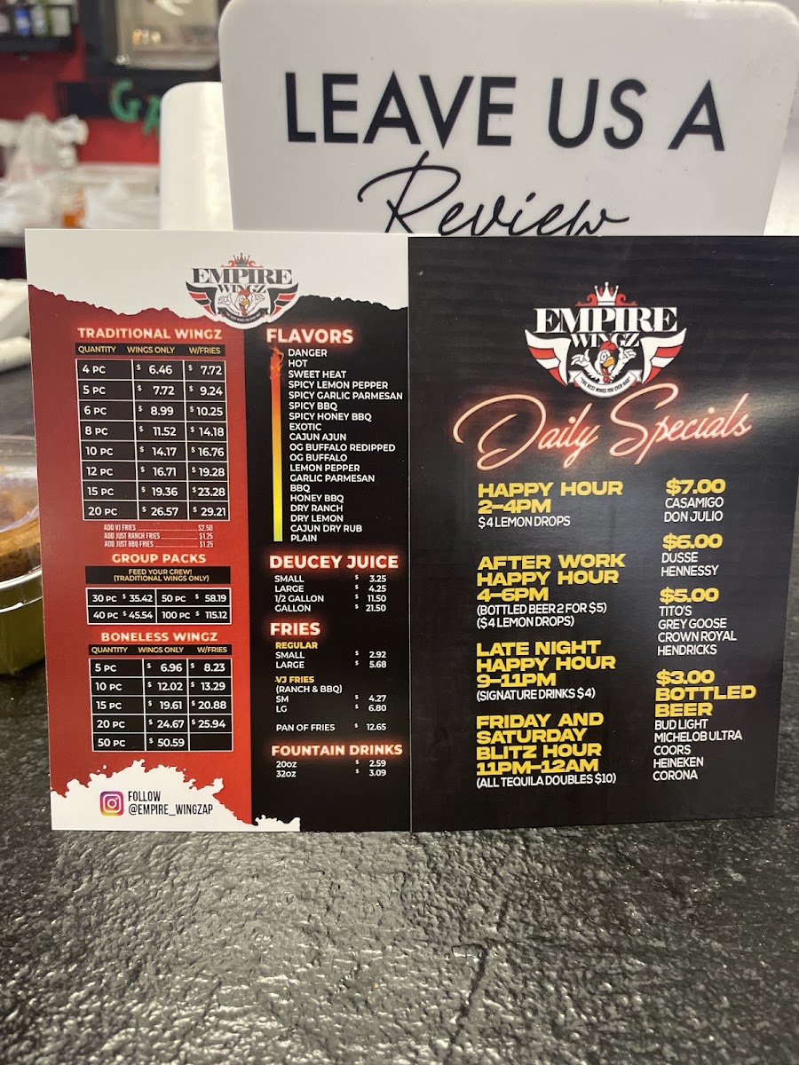 Empire Wingz Ascension Photo Menu 2