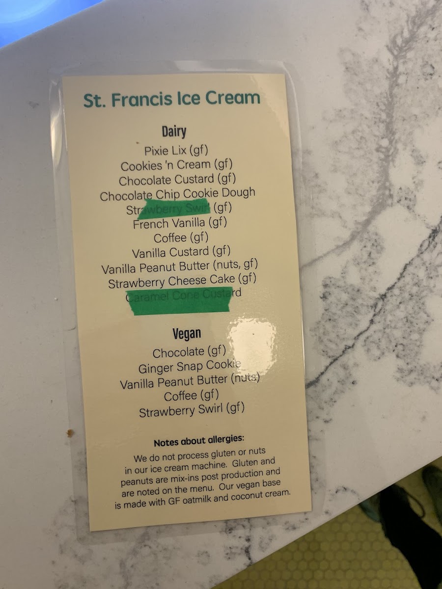 St. Francis Ice Cream Photo Menu 1