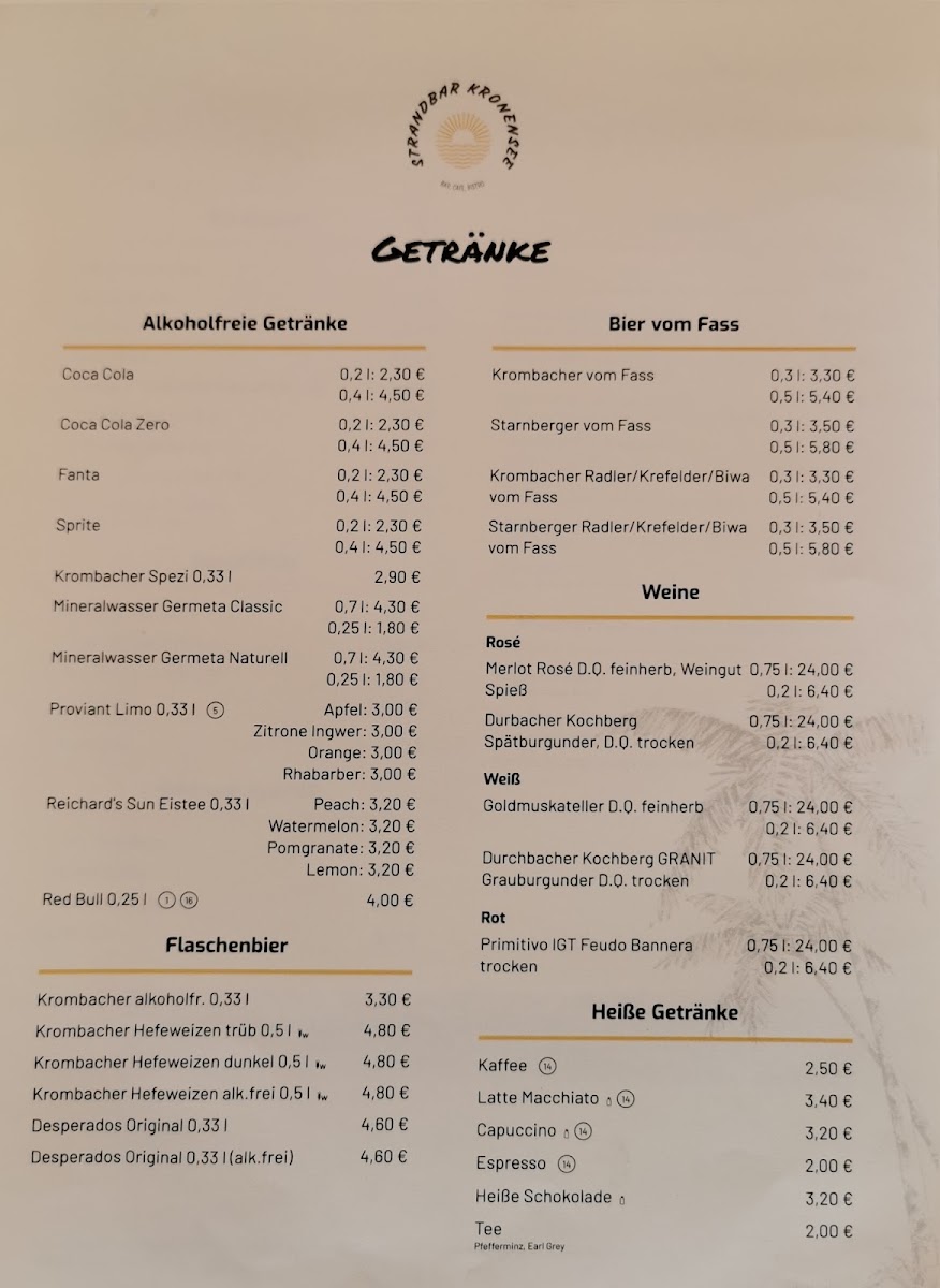 Strandbar Kronensee Photo Menu 3