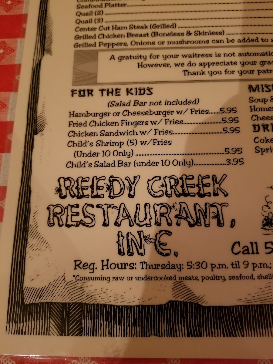 Reedy Creek Steakhouse Photo Menu 1