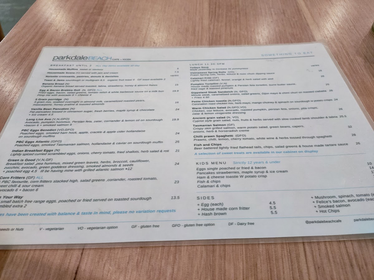 Parkdale Beach Cafe & Kiosk Photo Menu 6