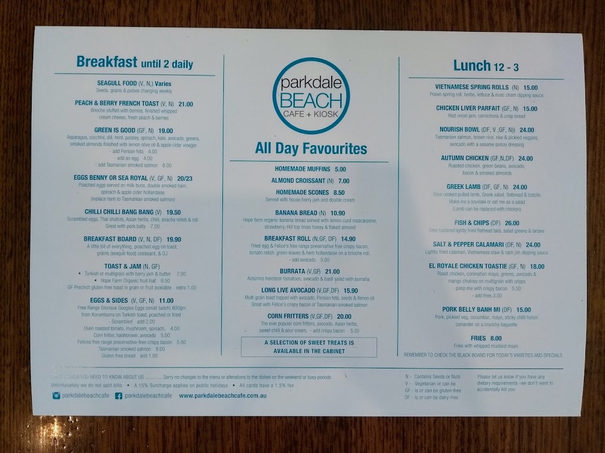Parkdale Beach Cafe & Kiosk Photo Menu 8