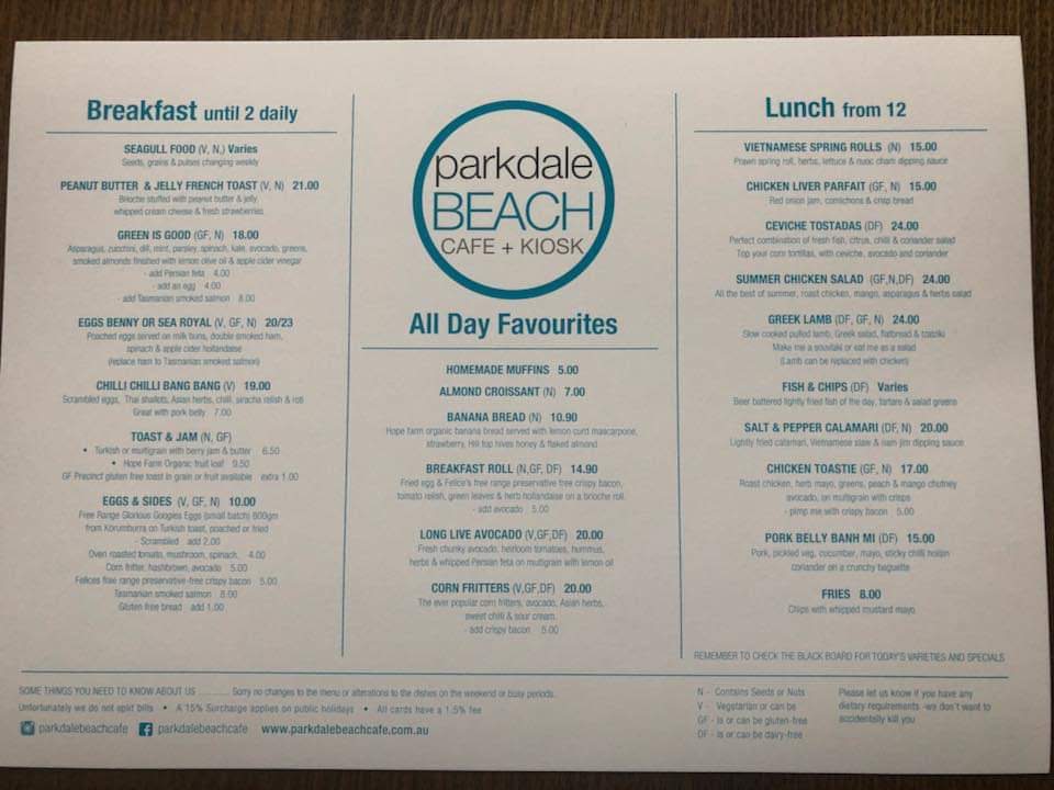 Parkdale Beach Cafe & Kiosk Photo Menu 9