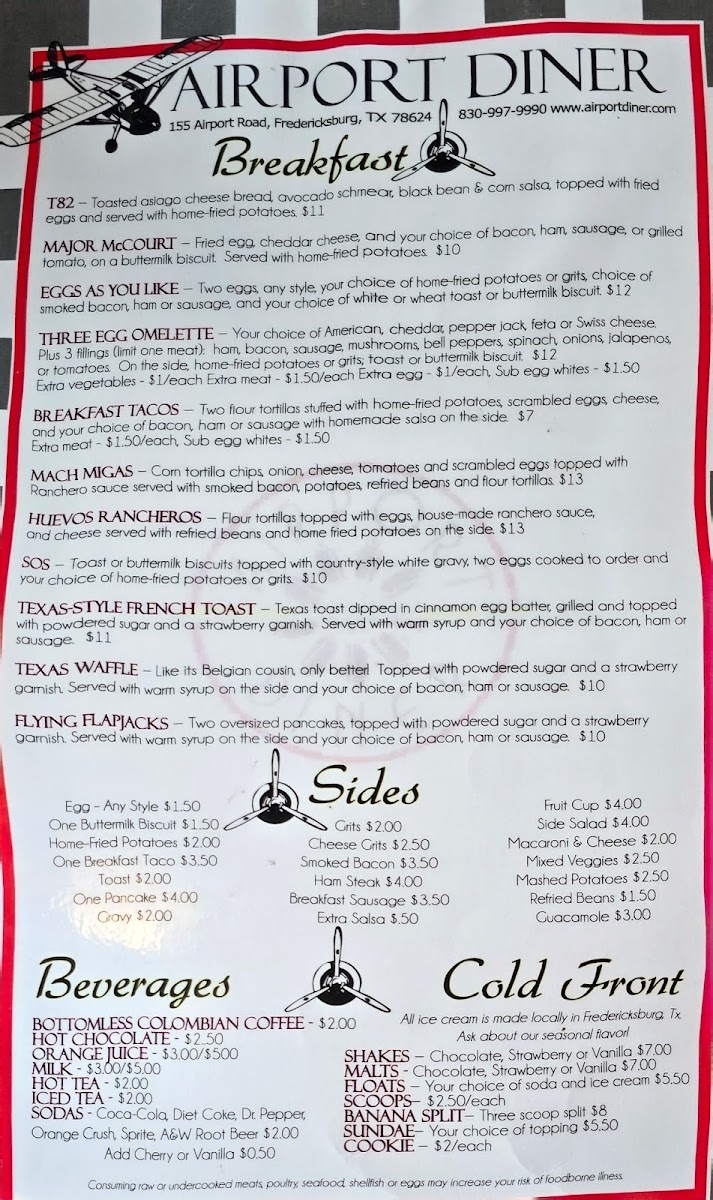 Airport Diner Photo Menu 1