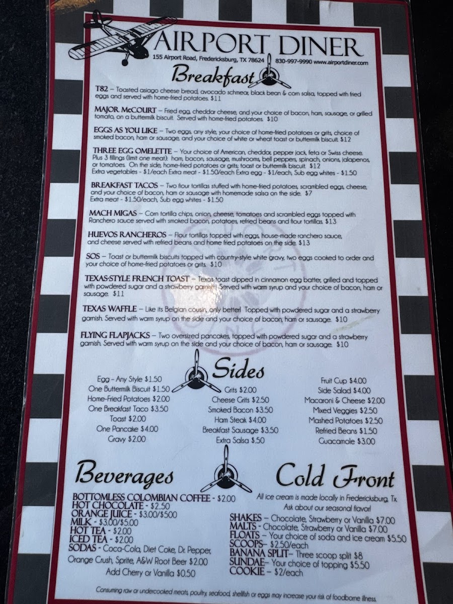 Airport Diner Photo Menu 2