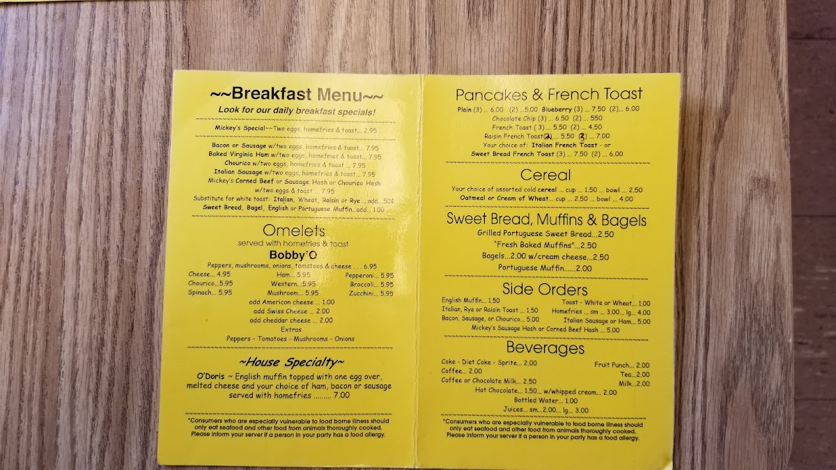 Hope Diner Photo Menu 1