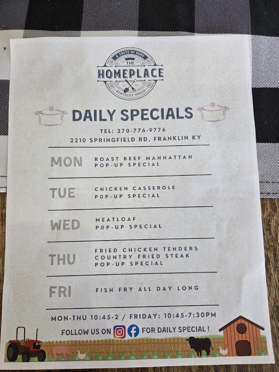 The Homeplace Photo Menu 5