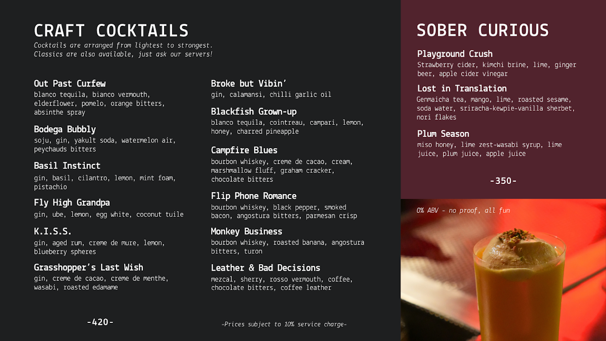 Blackfish Cocktail Bar & Restaurant Photo Menu 1