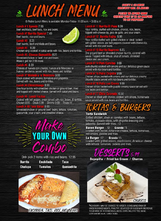 El Roble Mexican Restaurant Photo Menu 2