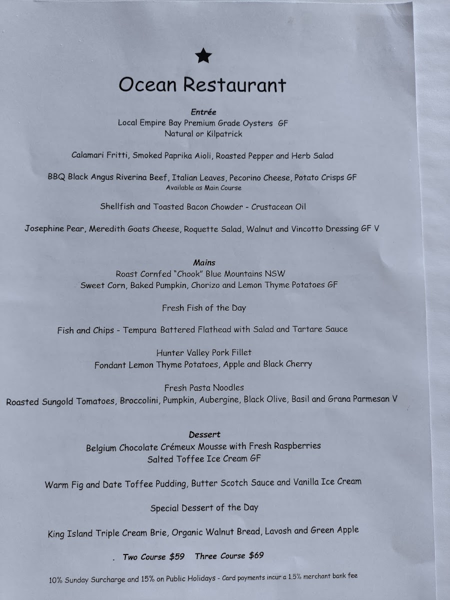 Ocean Restaurant and Bar - Blue Bay Photo Menu 1