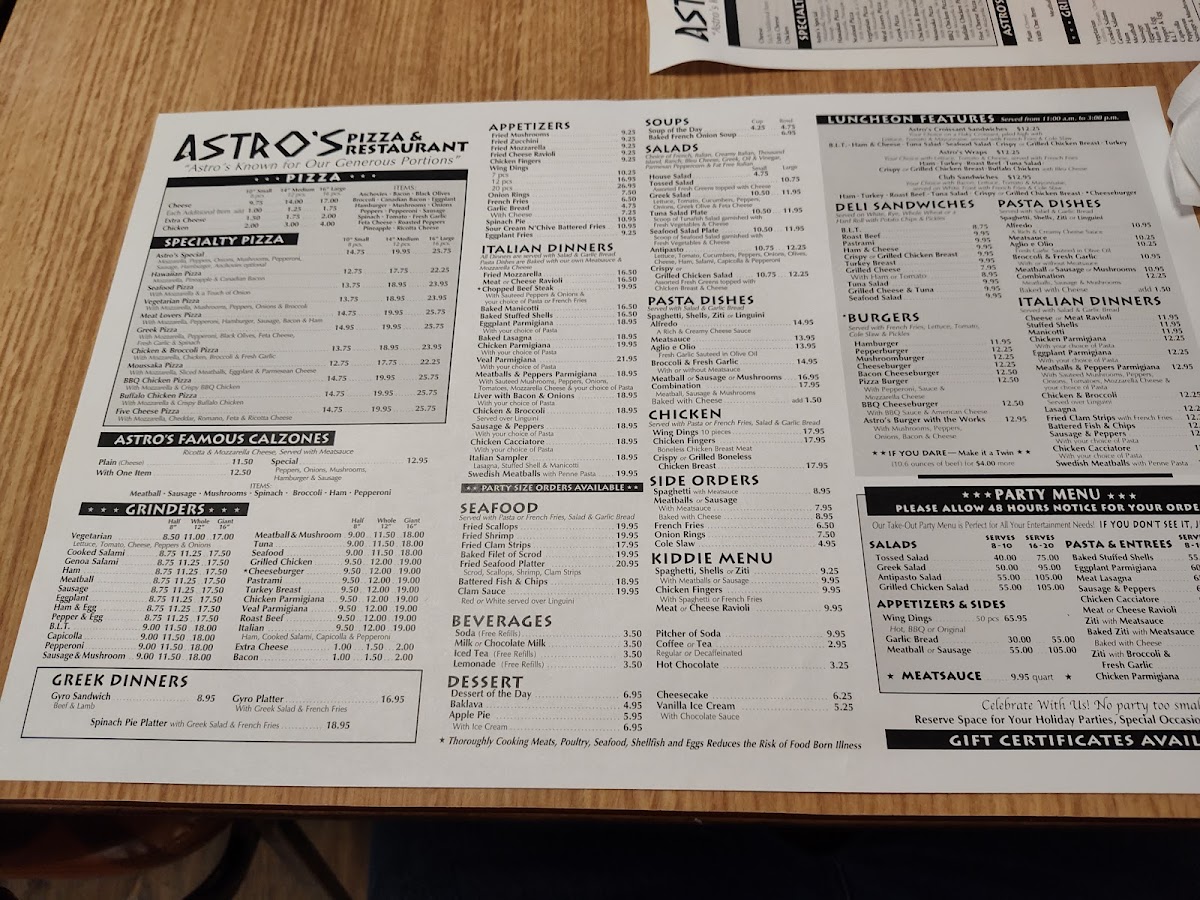 Astro's Pizza Photo Menu 1