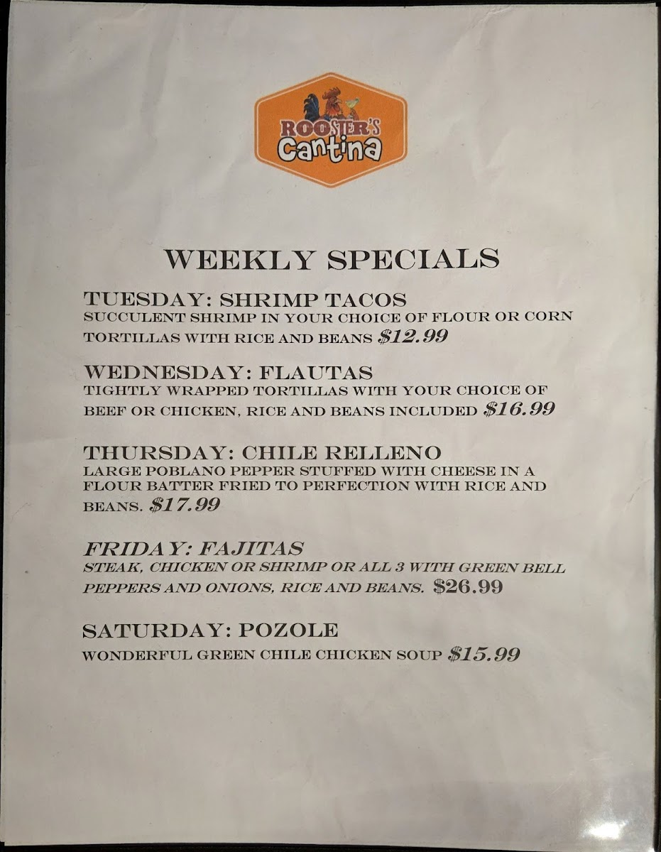 Rooster's Cantina Photo Menu 2