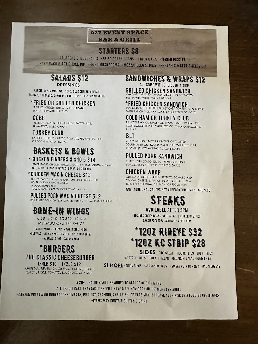 627 Event Space Photo Menu 1