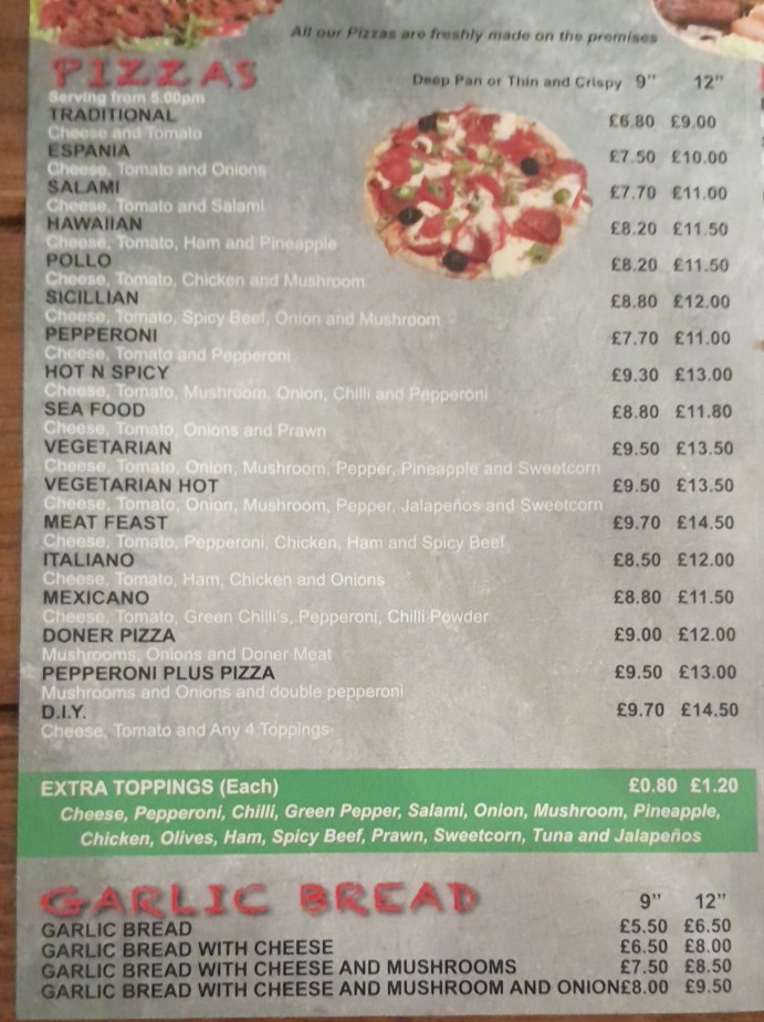 Conwy Kebab, Burger & Pizza House Photo Menu 2
