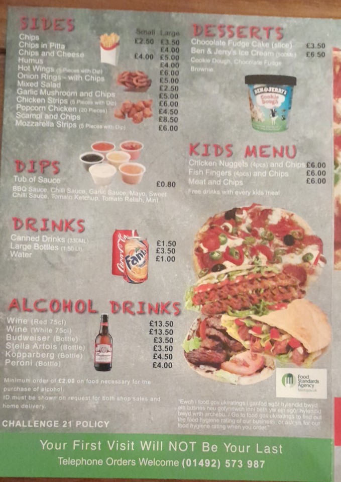 Conwy Kebab, Burger & Pizza House Photo Menu 3