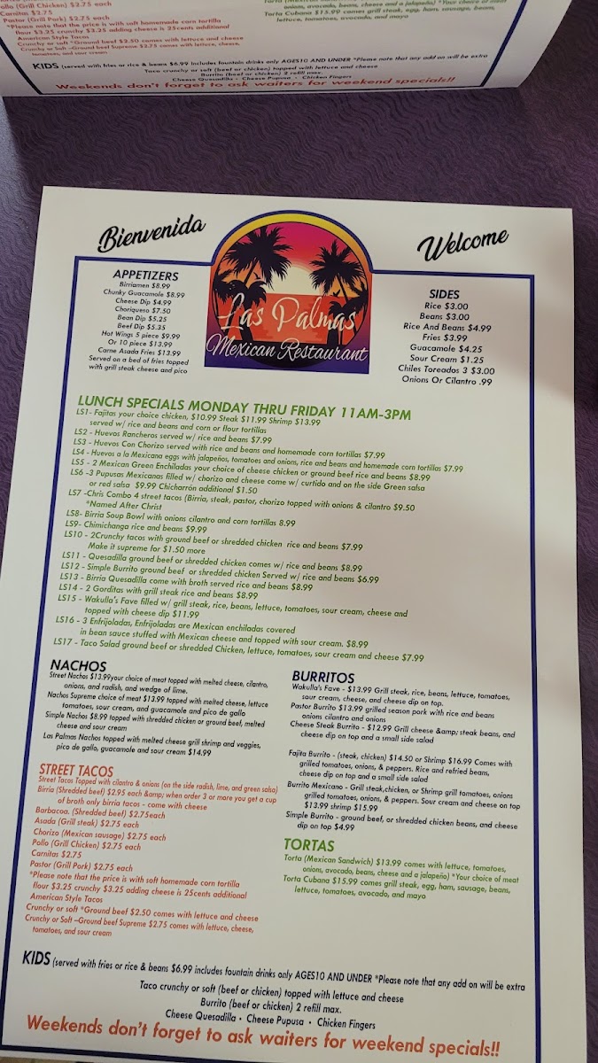 Las Palmas Mexican Restaurant Photo Menu 3