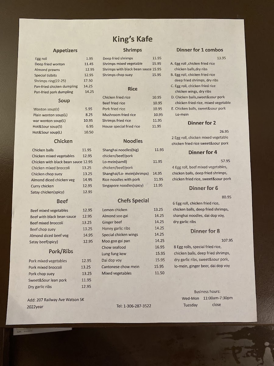 King's Kafe Photo Menu 1