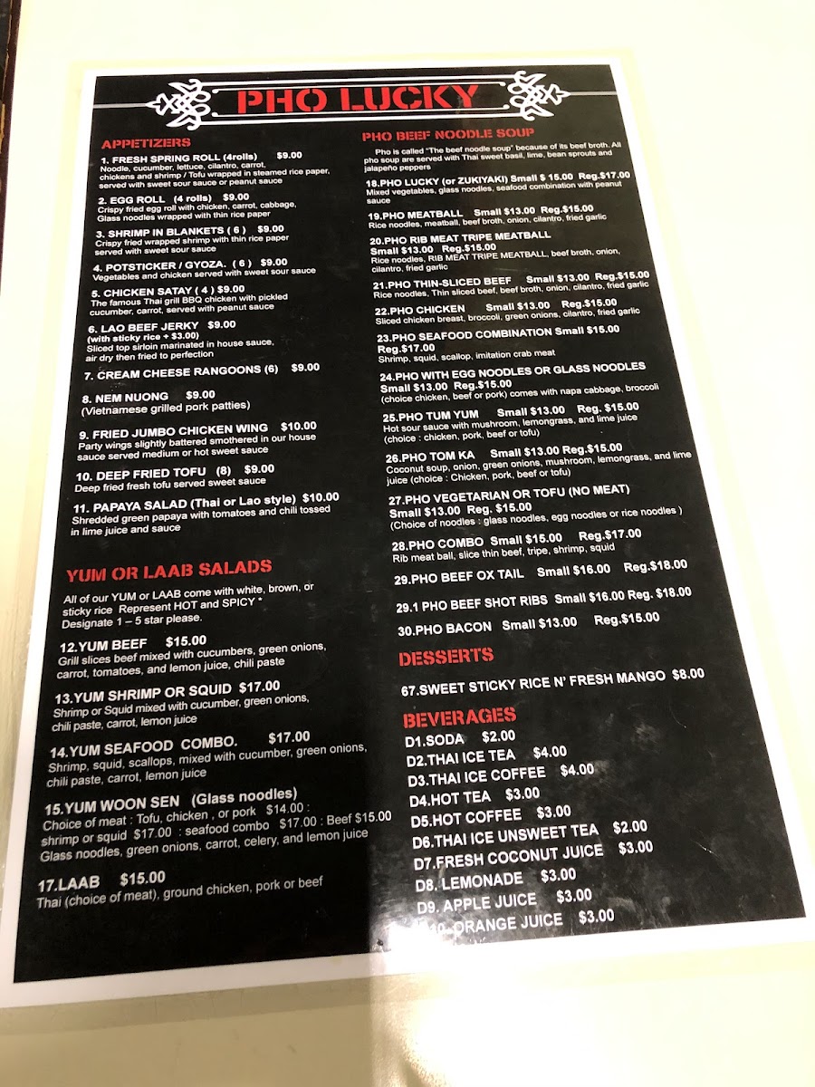 Phở Lucky Photo Menu 1
