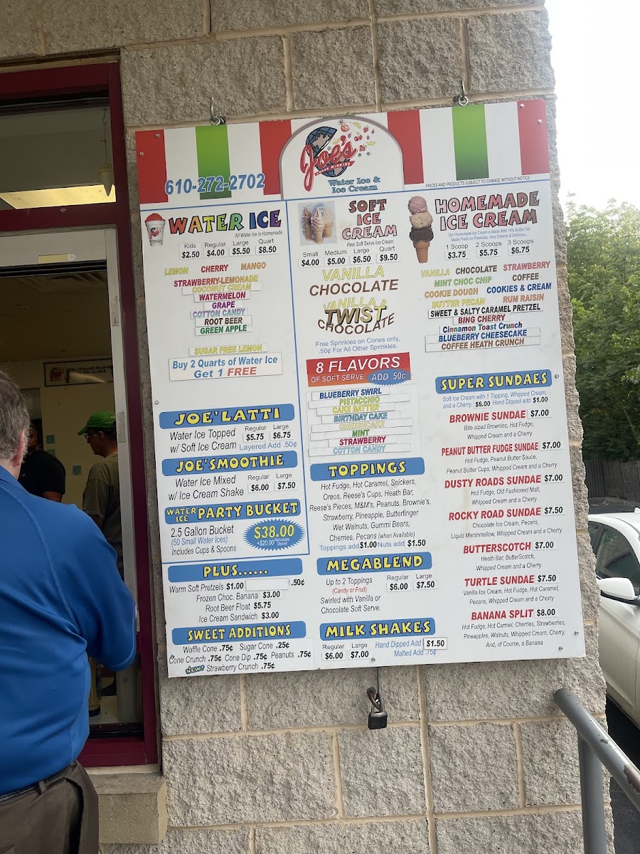 Joe's Water Ice & Ice Cream Photo Menu 1