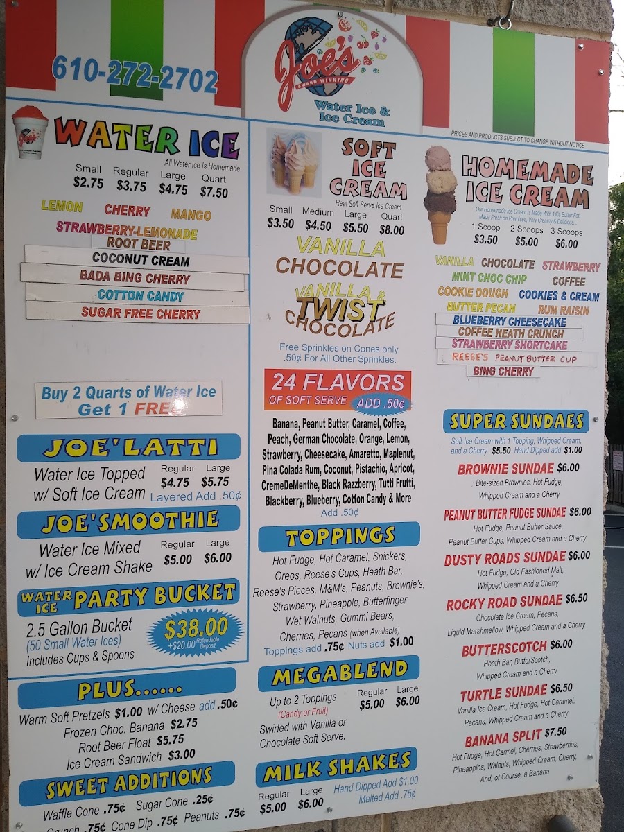 Joe's Water Ice & Ice Cream Photo Menu 3