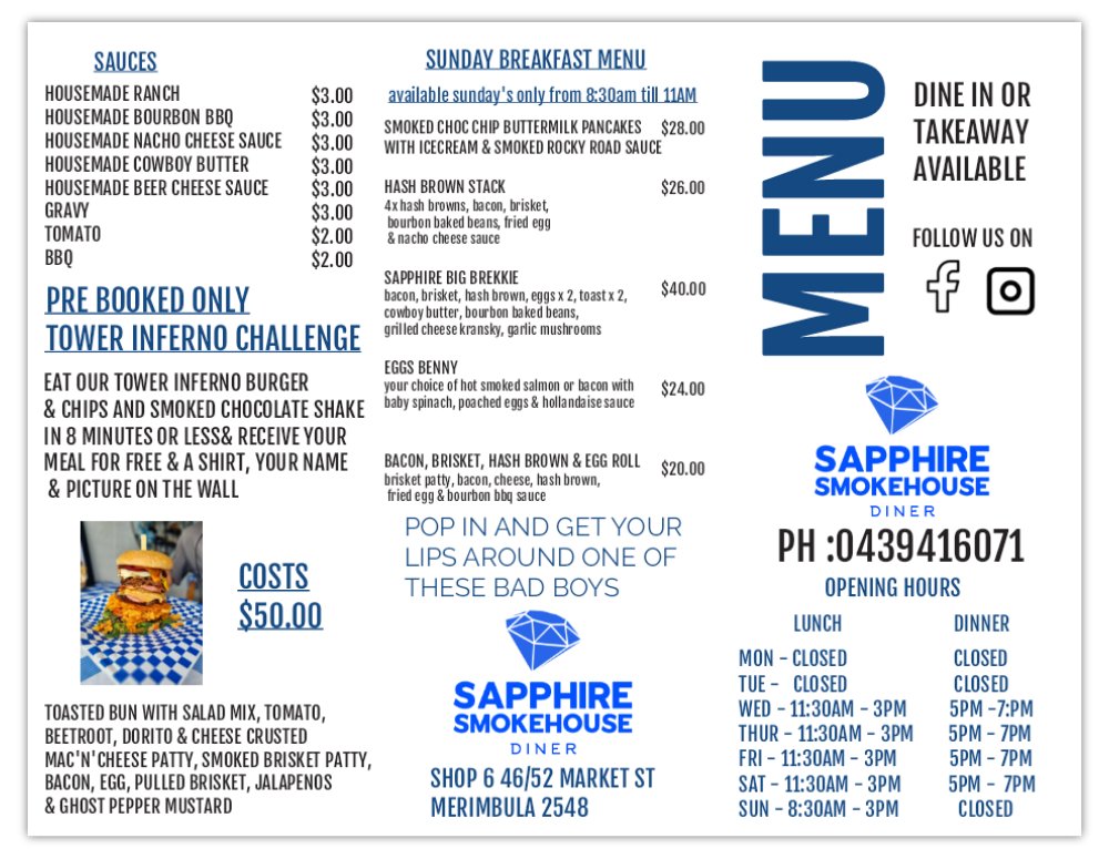 sapphire smokehouse Photo Menu 1