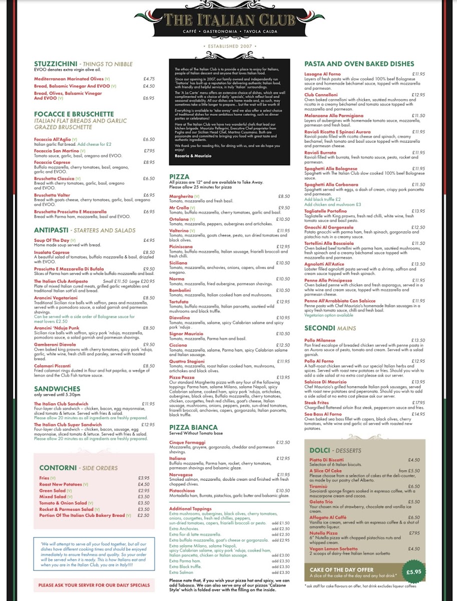The Italian Club Photo Menu 3