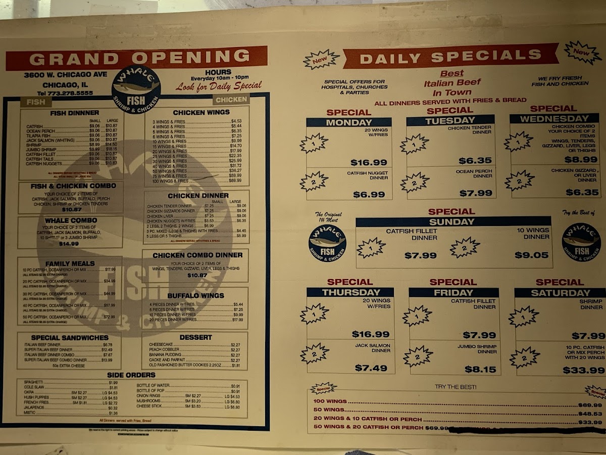 Whale Fish & Chicken Photo Menu 2