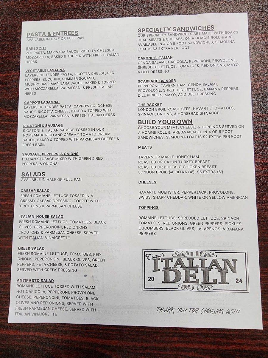 Cappo's Italian Deli Photo Menu 1