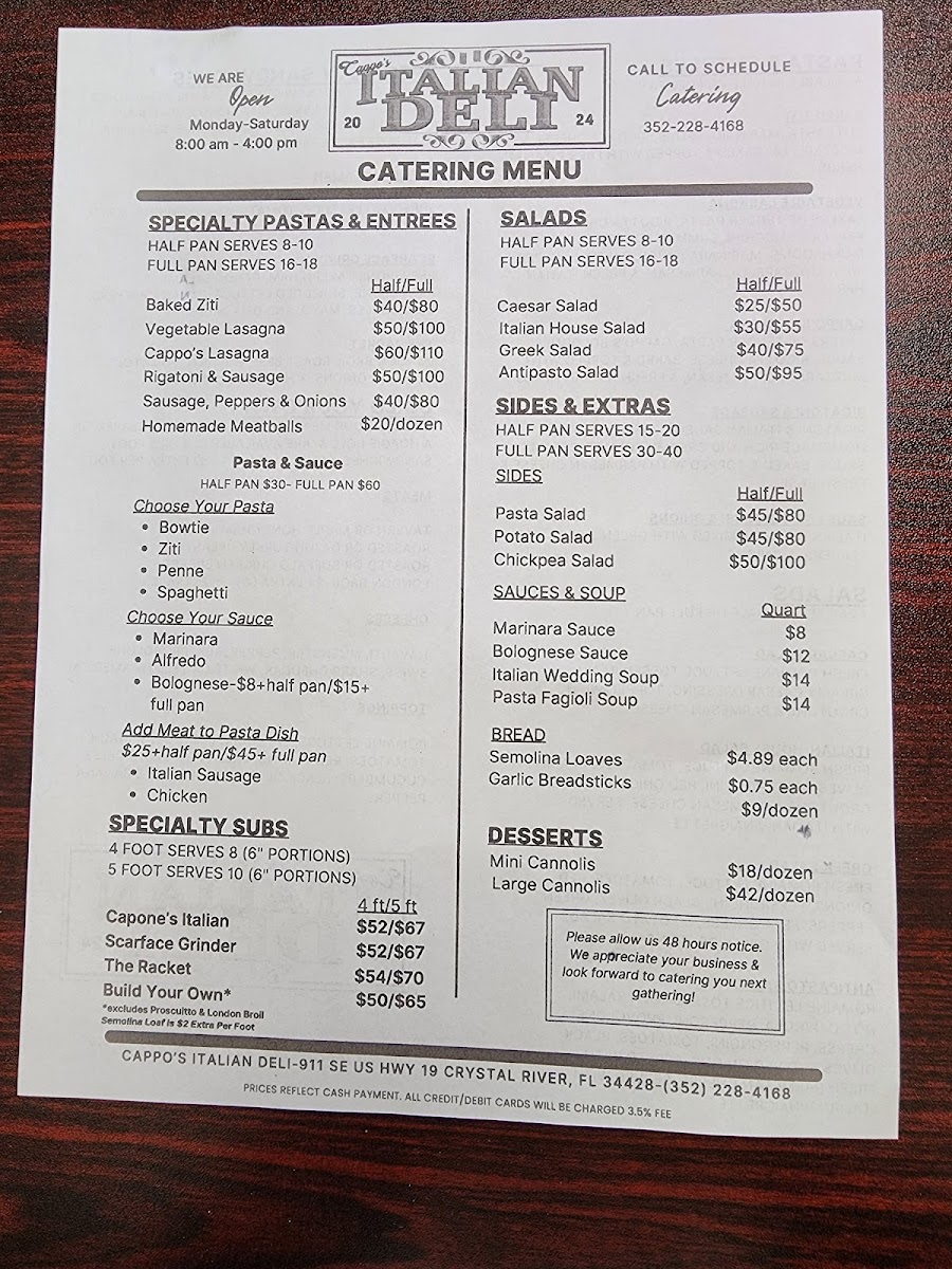 Cappo's Italian Deli Photo Menu 2