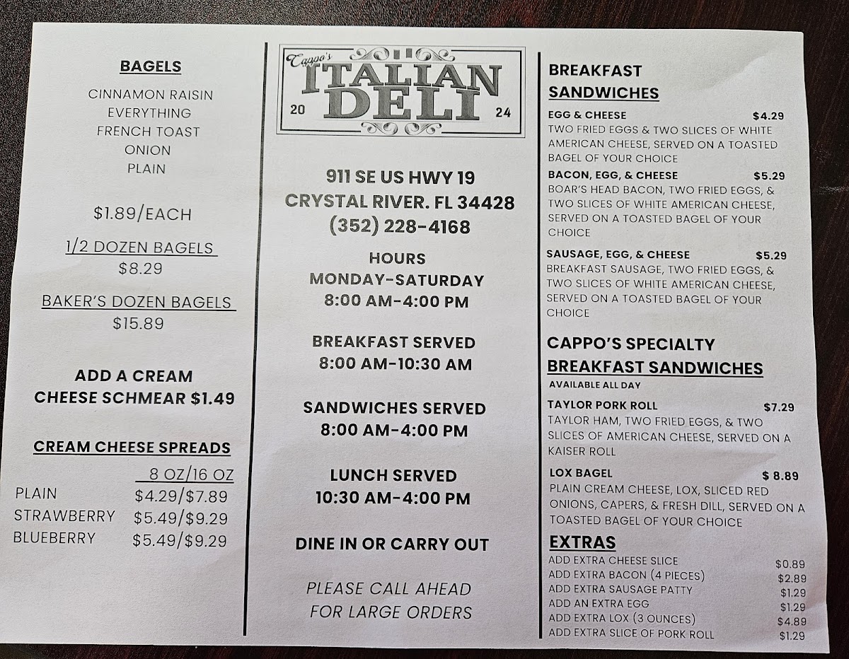Cappo's Italian Deli Photo Menu 3