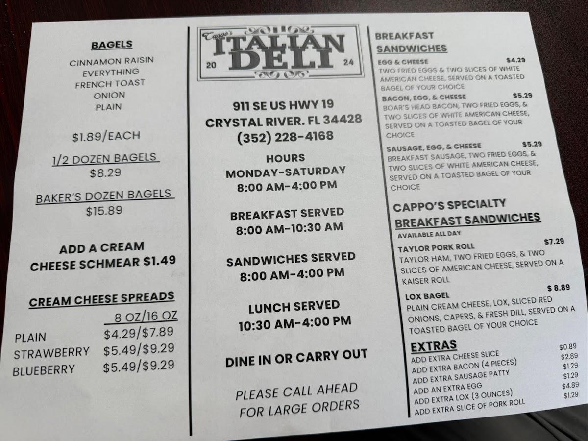 Cappo's Italian Deli Photo Menu 5