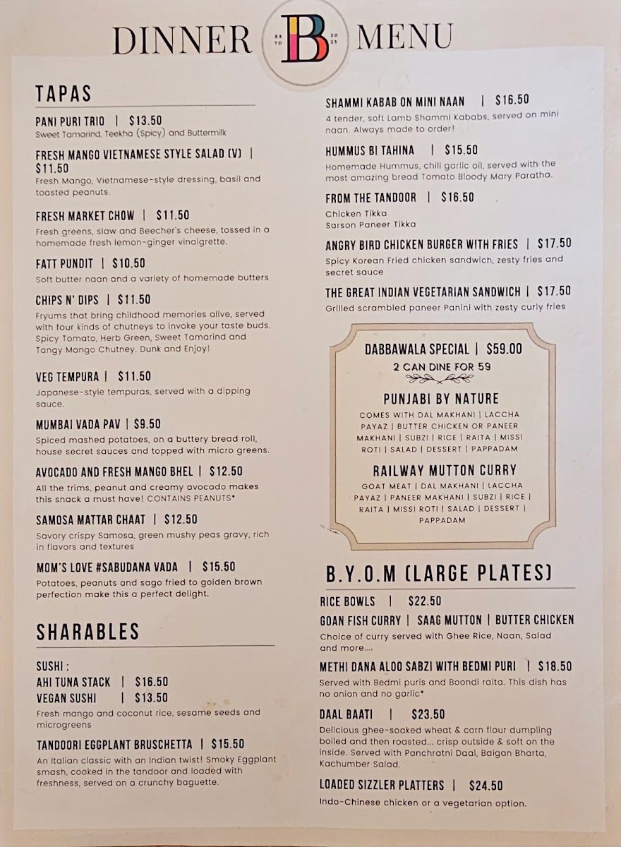 Bindaas Indian Restaurant Sports Bar & Dukaan Photo Menu 1