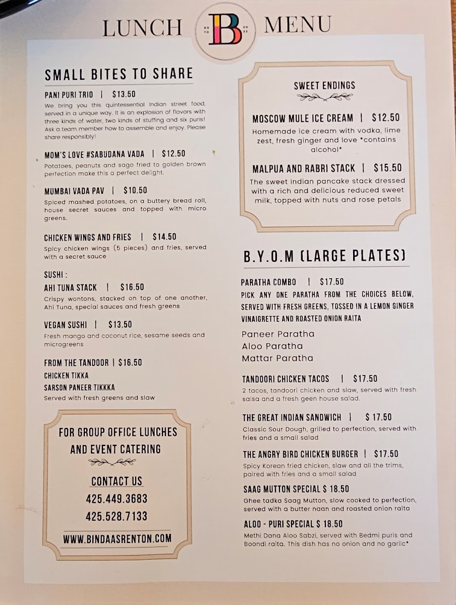 Bindaas Indian Restaurant Sports Bar & Dukaan Photo Menu 3