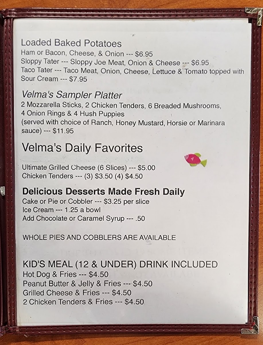 Velma's Diner Photo Menu 2