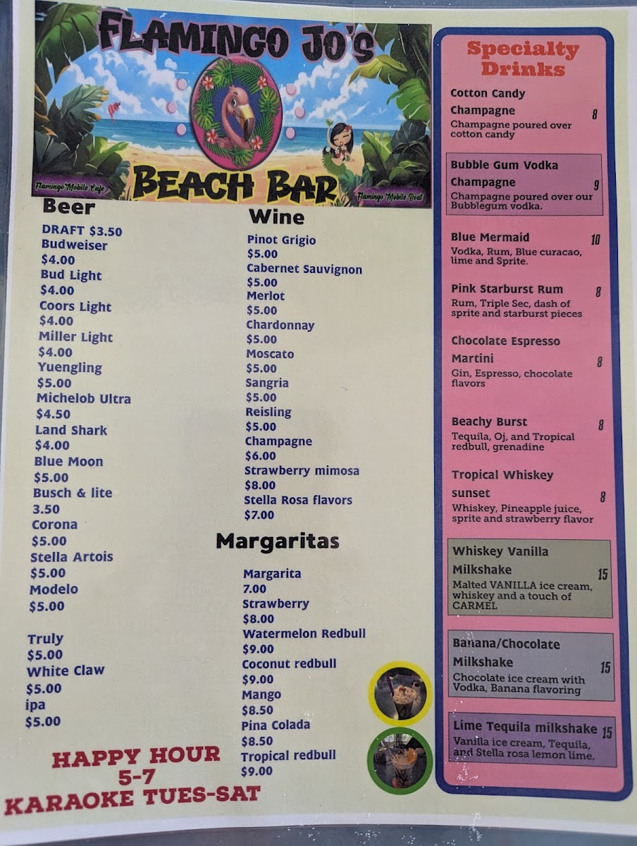 Flamingo Jo’s Beach Bar Photo Menu 2