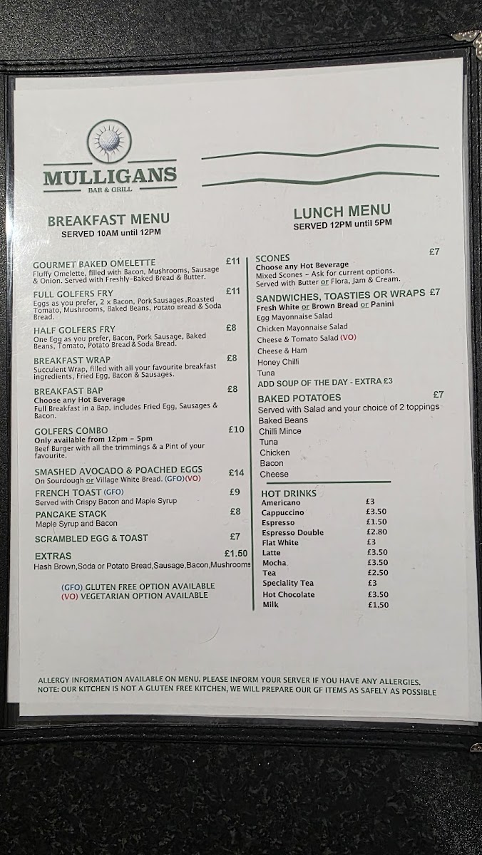 Mulligans Bar and grill Photo Menu 1
