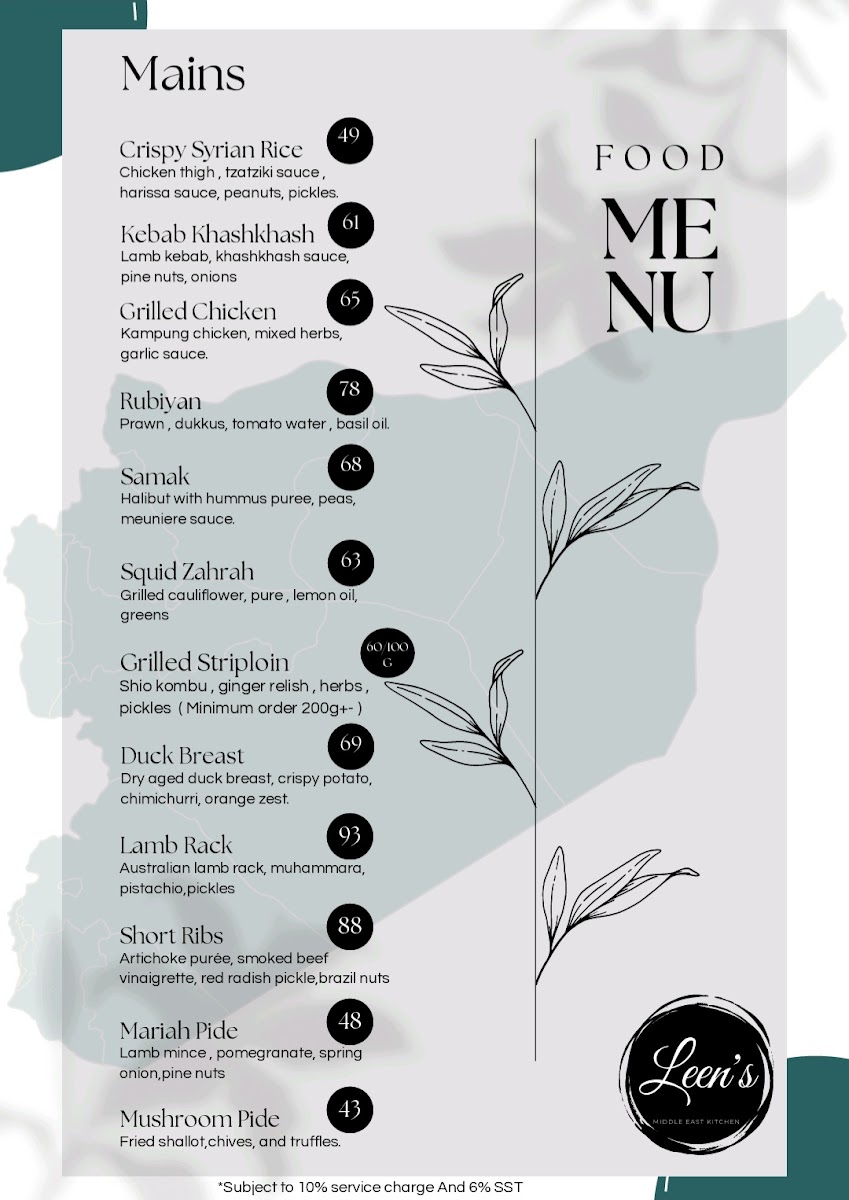 Leen’s Middle East Kitchen TTDI Photo Menu 1