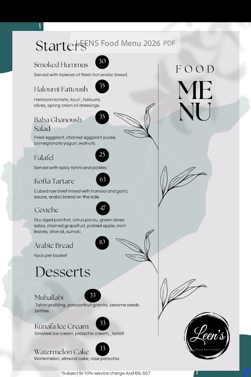 Leen’s Middle East Kitchen TTDI Photo Menu 2