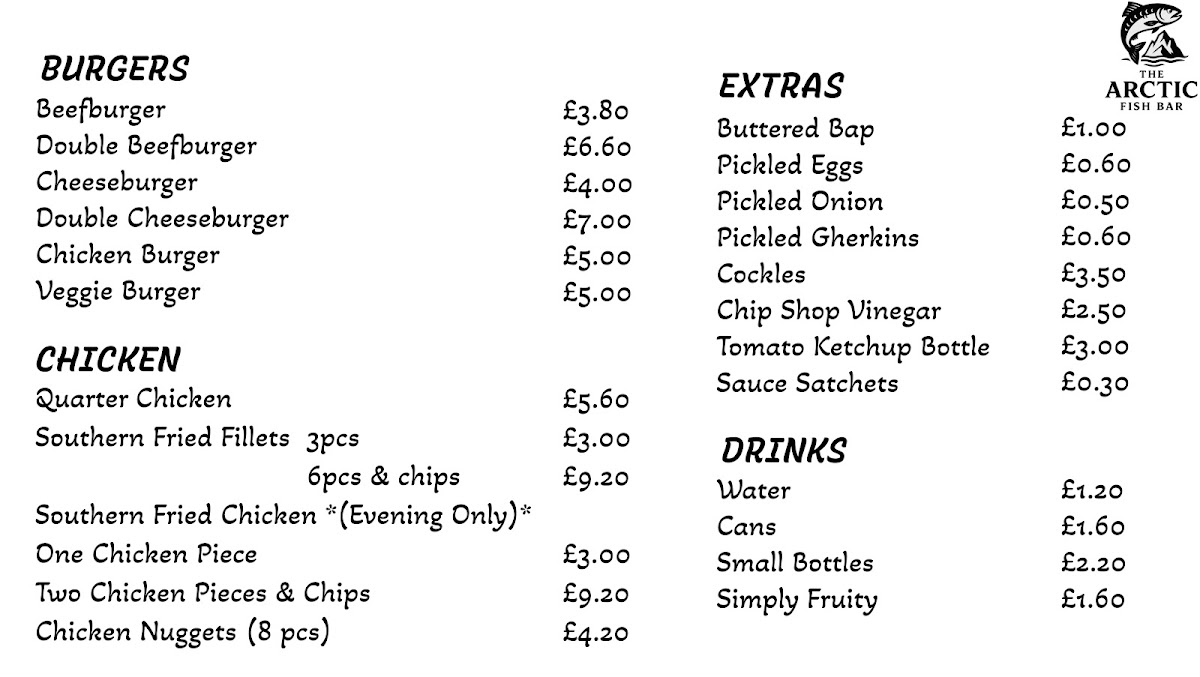 The Arctic Fish Bar Photo Menu 1