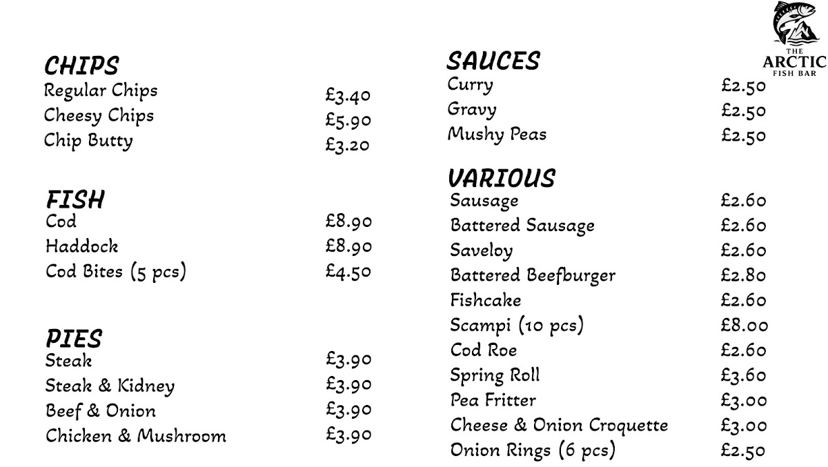 The Arctic Fish Bar Photo Menu 2