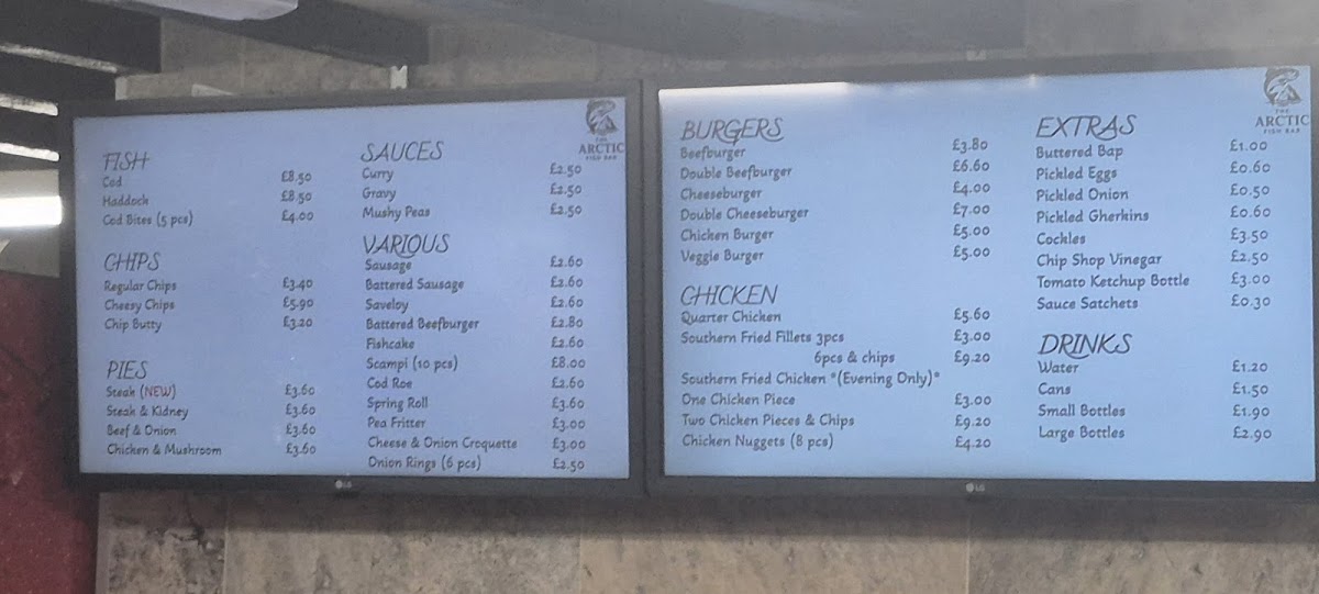 The Arctic Fish Bar Photo Menu 3