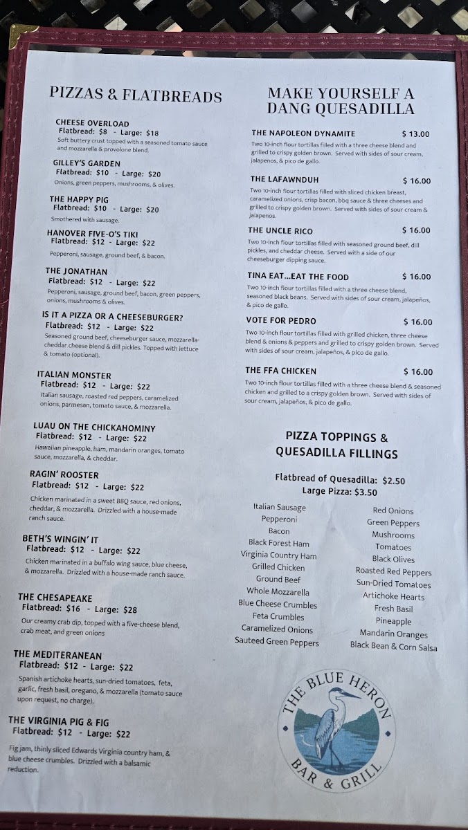 The Blue Heron Bar & Grill Photo Menu 1